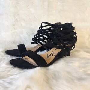 American Rag Adora Wedge Sandals Womens 11 Black Micro Suede Strappy Small Wedge